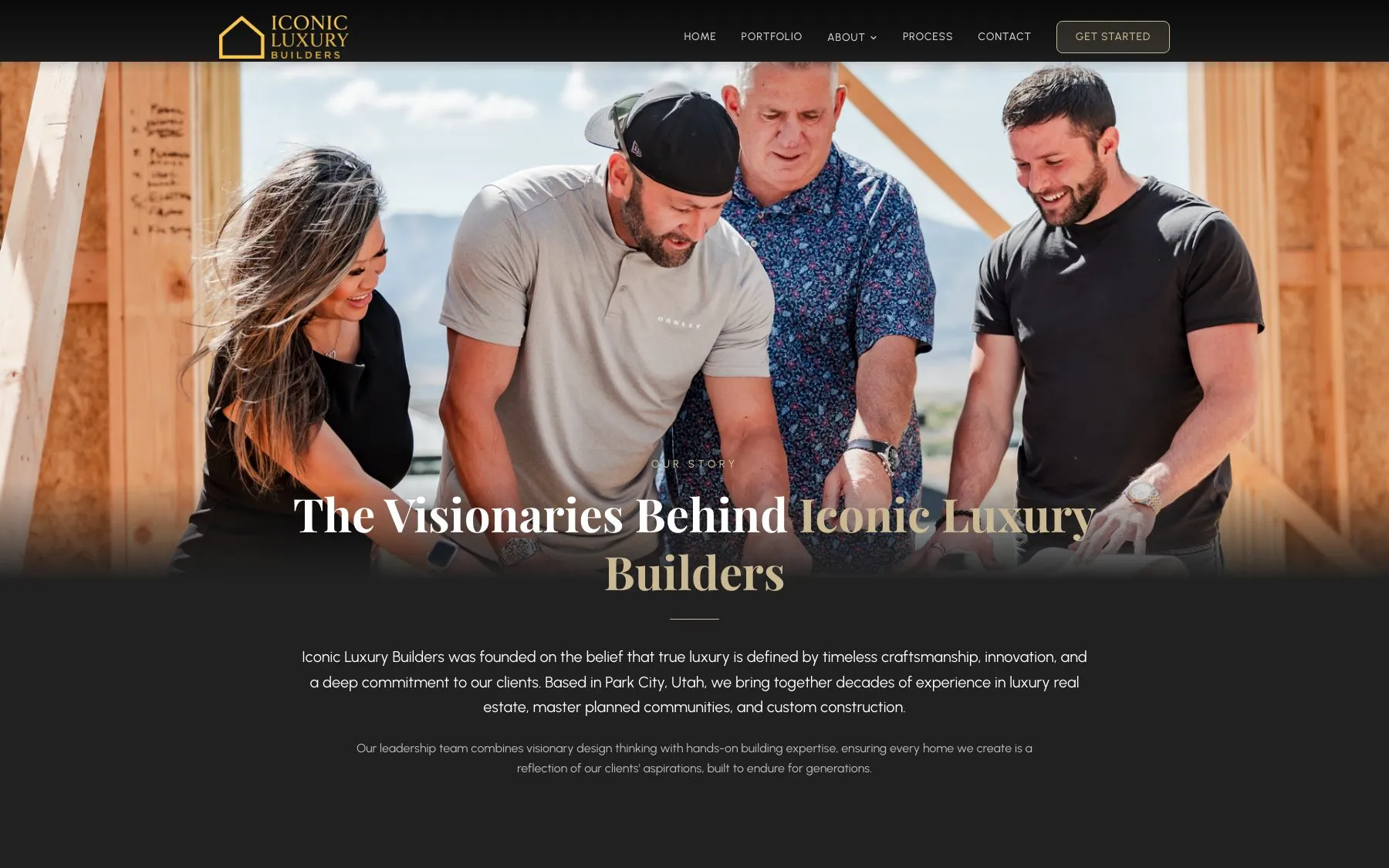 The about page puts the leadership team on site and in frame, grounding the brand in real people.