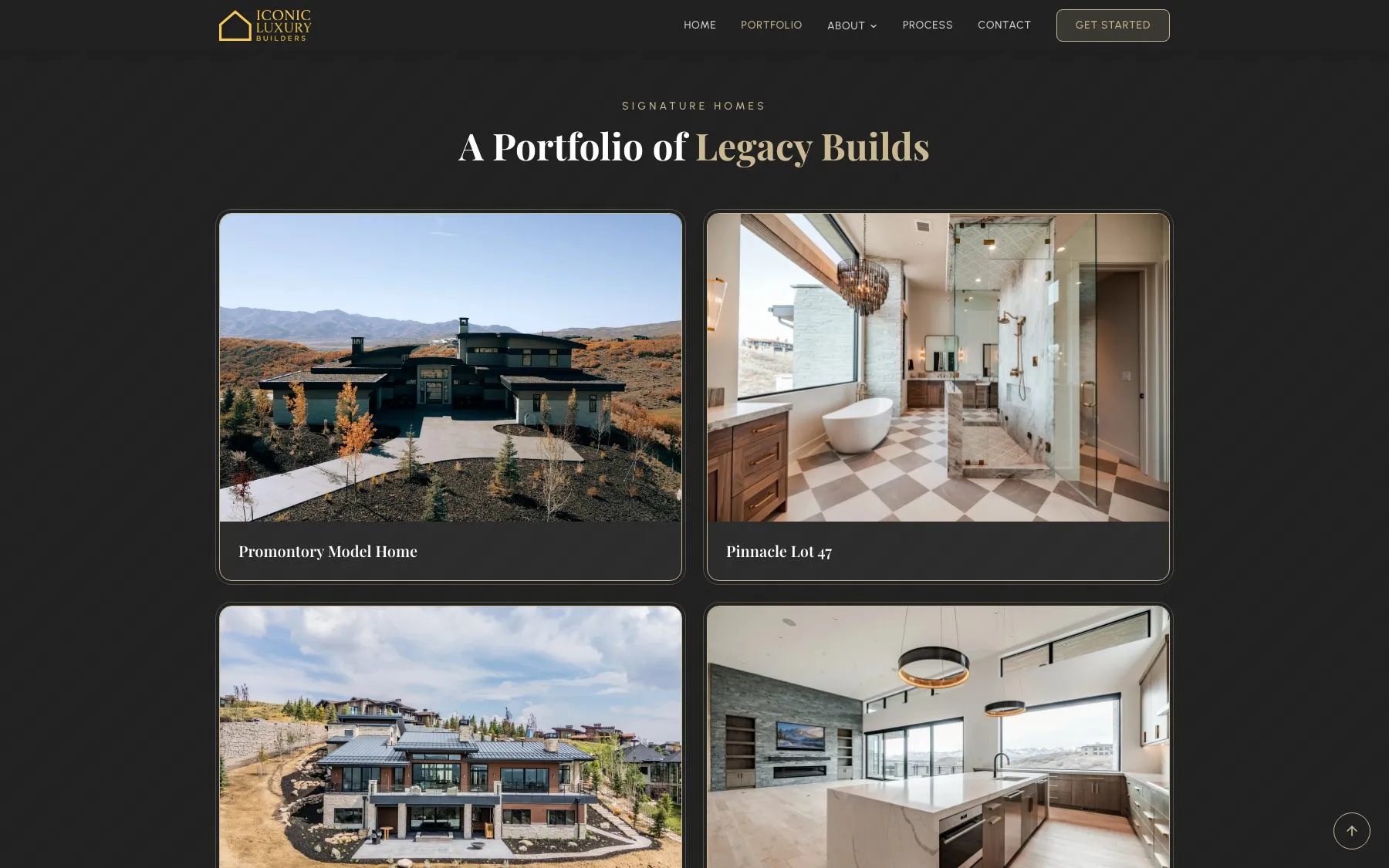 The Signature Homes portfolio collects six completed estates in one browsable grid.