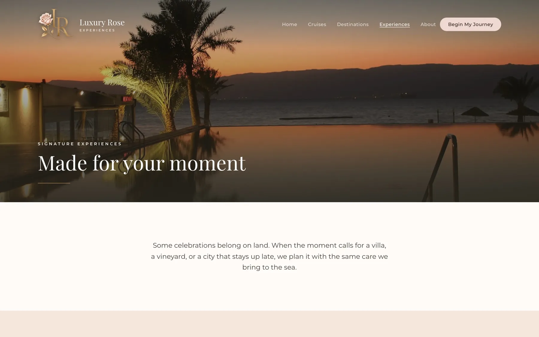 Signature experiences for honeymoons, anniversaries, girls' getaways, and wellness retreats.